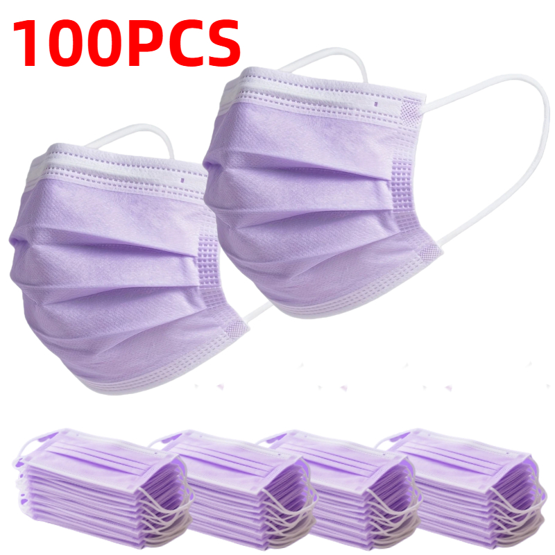 Disposable Surgical Mask - 100Pcs Thick Purple Disposable Protective Masks