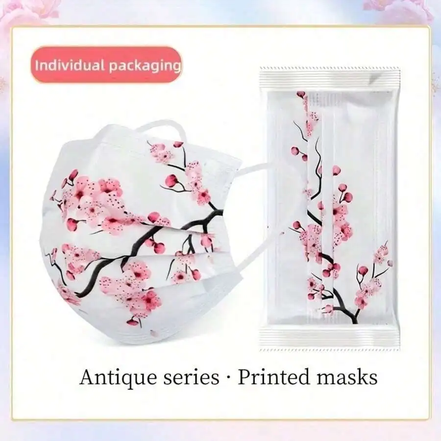 10pcs Floral Sakura Print 3-Pl - Disposable Mask Blue recension och pris